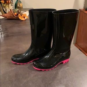 Black Rain Boots with Pink Soles